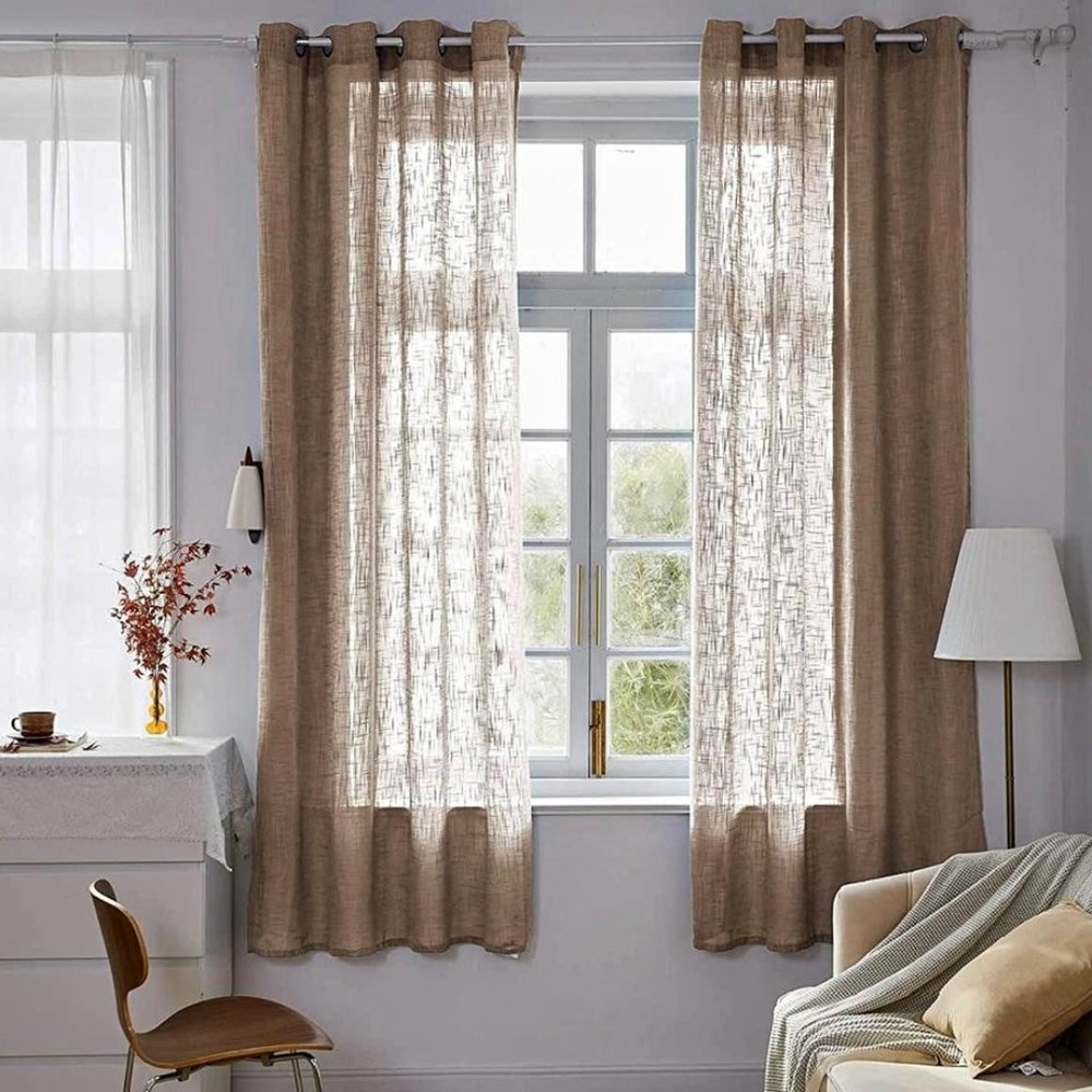 Woven Faux Linen Semi Sheer Curtains Drapes W54"X L63"